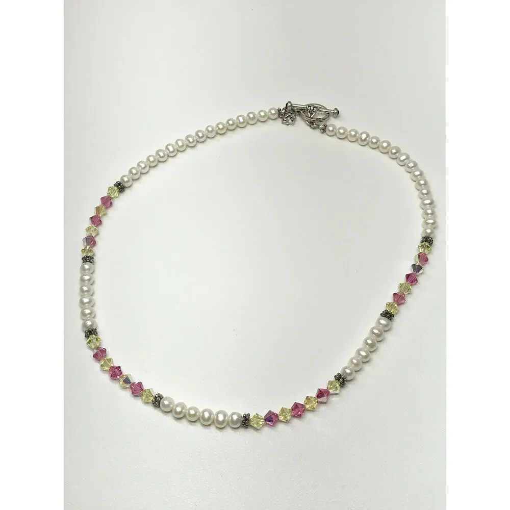 Elyse Ryan Sterling Silver 925 Swarovski Crystal Necklace Pearl Lemonade Toggle